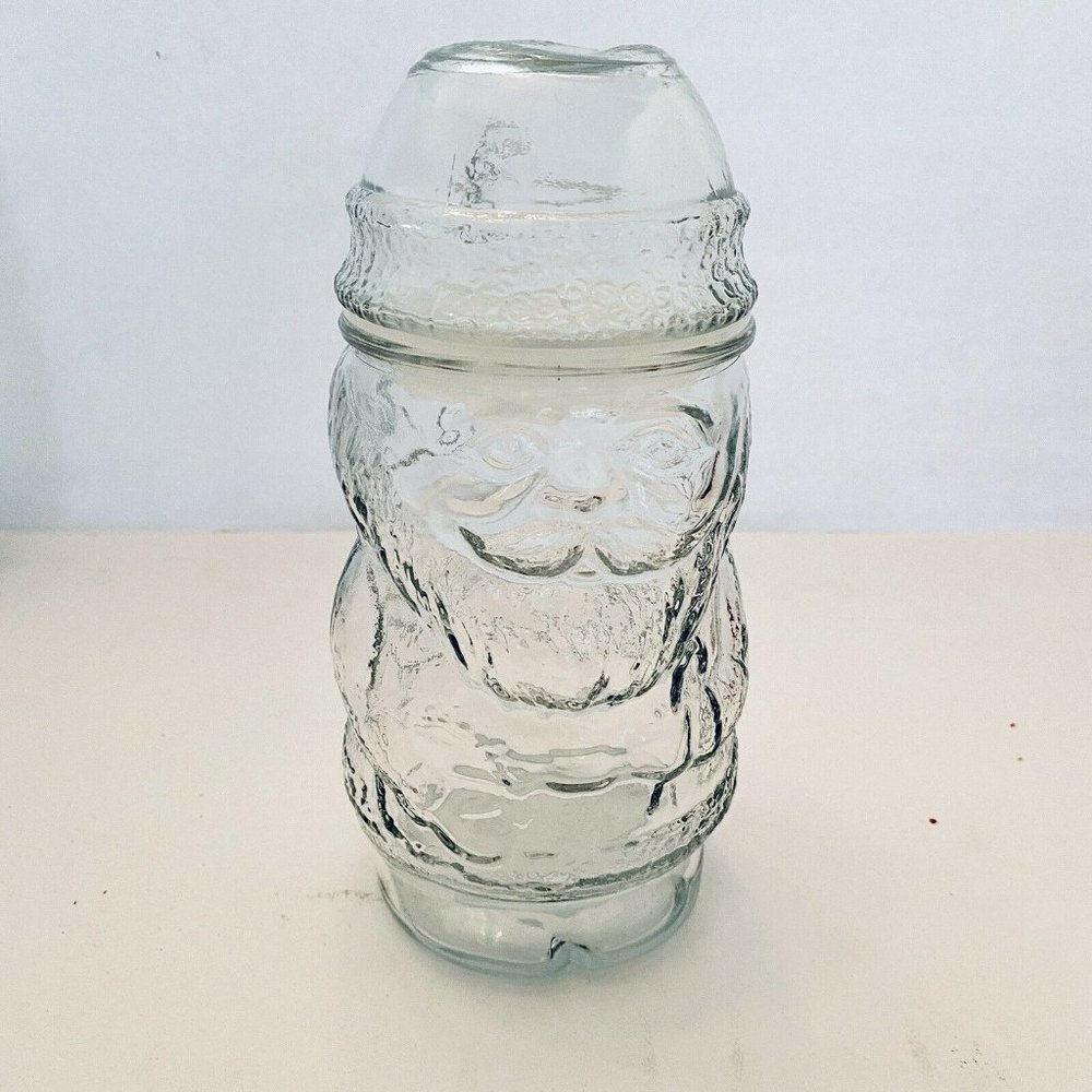 Vintage LIBBEY Mexico Santa Claus Jar Cookie Candy